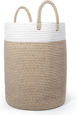 Lemlit Wasmand - Gevlochten Opbergmand met Handvatten 58 L - Speelgoedmand voor Kinderkamer Slaapkamer en Woonkamer - 38 x 50 cm - Wit Bruin — thumbnail 1