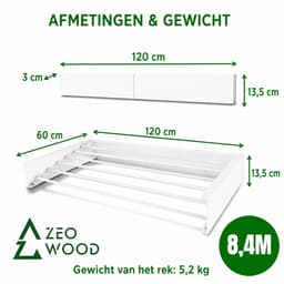 Wanddroogrek Inklapbaar 120 cm - 8.4 m Drooglengte Wit — thumbnail 3