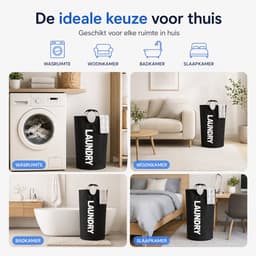 BOTC Wasmand - Waszak - 115L - Laundry basket - Wassorteerder - 43x79 cm - waszak vouwbaar - draagbaar wasbox - Zwart — thumbnail 3