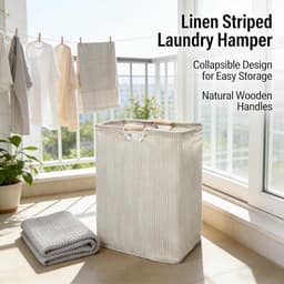 Wasmand- katoenen linnen opbergmand met houten handgrepen - opvouwbare stoffen organizer voor slaapkamer - badkamer en huisorganisatie - beige - 40*30*50 cm — thumbnail 2