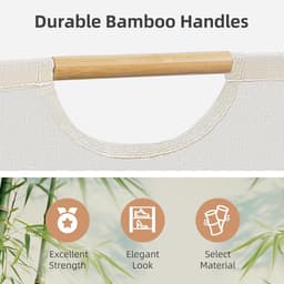 Grote wasmand - 80 liter (21,1 gallon) Opvouwbare wasmand met bamboe handgrepen - vrijstaande waterdichte wasmand voor wasruimte slaapkamer studentenkamer handdoeken speelgoed beige — thumbnail 4