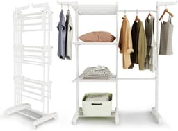 Droogrek Torenmodel - Wasrek Inklapbaar - Kleding Drogen - Uittrekbaar Ontwerp - 66-130 cm Breed - Wit — thumbnail 1