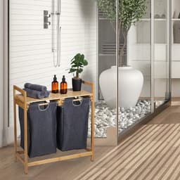 dubbele wasmand - 2 waszakken en plank - 37 liter - 73x64x33 cm - badkamer — thumbnail 3
