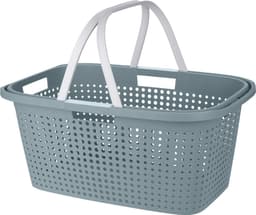 Wasmand met hengsel - 38 liter - 60 cm - groen/wit - Draagwasmanden - Wasgoedmand - Mand met handvatten — thumbnail 1