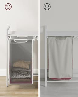 Wasmand 2 compartimenten, wasmand met plank, waskast, oxford stof verwijderbaar metalen frame, 2 x 46 l, 73 x 33 x 72 cm, wit — thumbnail 5