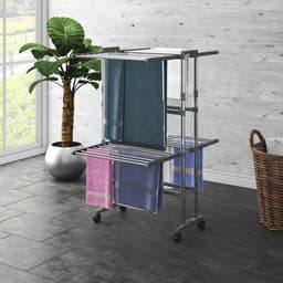 vidaXL - Droogrek - 2-laags - met - wieltjes - 60x70x106 - cm - zilverkleurig — thumbnail 2