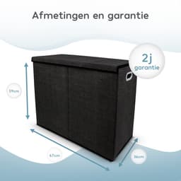 Zonovi Wasmand – Drie Vakken Met Deksel – 3 in 1 Wasmand - Sorteer Wasmand - Opvouwbaar – Wassorteerder – Dichte Wasmand - Dubbele Wasmand – Laundry Basket – Wasbox – Organizer Kleding - Stof – Zwart - Zwarte – 110L — thumbnail 2