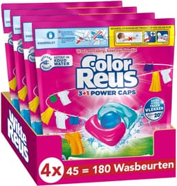Witte Reus Color Reus Wasmiddelcapsules 3+1 Power Caps Gekleurde Was - 4 x 45 stuks - Voordeelverpakking — thumbnail 1