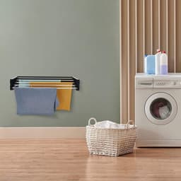 Aan de muur gemonteerd droogrek, 120 cm intrekbaar droogrek, opvouwbare waslijn wasdroger binnen en buiten, compact, effen ontwerp, capaciteit 30 kg, antraciet — thumbnail 4