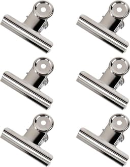 6 stuks bulldog clips grote, 75 mm multifunctionele clip, bulldog scharnierclips, grote metalen binderclips, zilver roestvrij staal, papierklemmen — thumbnail 1