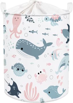 Zeedieren - Bubbels - Wit - Meisjes - Kind - Wasmand - Zeemeermin - Haai - Ronde - Speelgoed - Kleding - Opbergmand - Kinderkamer - 142x177 inch — thumbnail 1