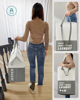 Grote opvouwbare wasmand 90L met 2 vakken - dubbele handgrepen - voor wasruimte badkamer - donkergrijs - LCB209G21 - 40 x 35 x 65 cm — thumbnail 2