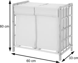 Wasbak MCW-B60, Wasbox wasmand, massief hout 2 vakken 60x60x33cm 68l ~ lichtbruin, grijs deksel — thumbnail 5