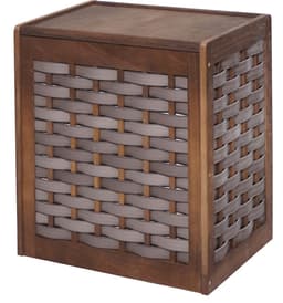 Wasmand MCW-G37, wasverzamelaar wassorteerder wasbox, massief houten shabby-look rieten 61x51x35cm ~ bruin — thumbnail 1