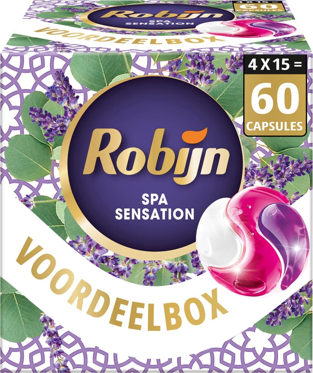 Robijn Wasmiddel - 3-in-1 Wascapsules - Color Spa Sensation - Wasmiddel Voordeelverpakking - 4 x 15 stuks - 60 Wasbeurten — afbeelding 1