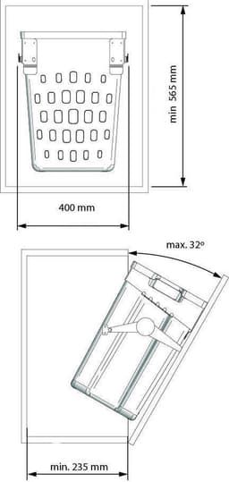 Eleganca uitneembare wasmand - Inbouwdiepte 23,5 cm, Inbouwhoogte 56,5 cm, Inbouwbreedte 40 cm - 40L Inhoud - Wit - hoge kwaliteit kunststof - eenvoudig monteerbaar - met bevestingsmateriaal — thumbnail 2