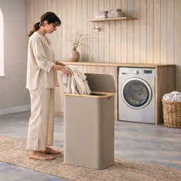 ACAZA Wasmand Met Deksel - 90 L - Bamboe - 42 x 32 x 70,5 cm - Zand — thumbnail 5