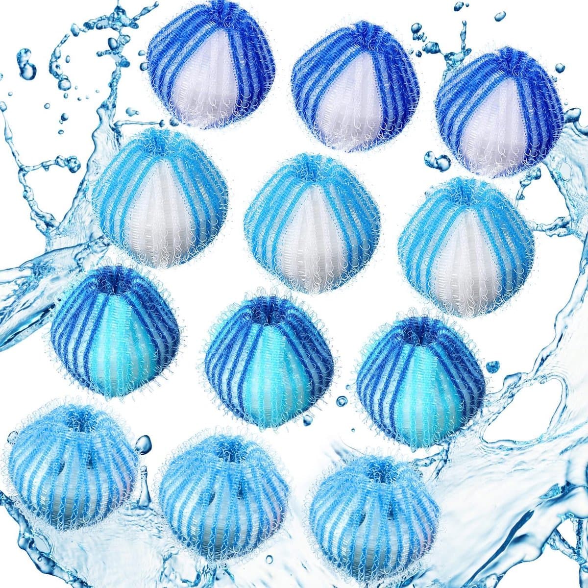 12 Stuks Haarverwijderaar Bollen voor Wasmachine & Droger | Herbruikbare Hond Kat Haarvangers - Blauwe Set – Effectief Pluizen & Haren Verwijderen — afbeelding 1