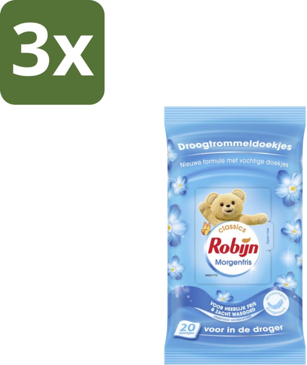 Robijn Droogtrommeldoekjes Morgenfris 20 stuks per verpakking - Bulkverpakking - 3 stuks — afbeelding 1