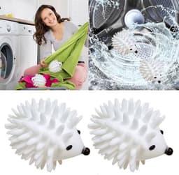 2 stuks Washing Laundry Ball，Cartoon Hedgehog Washing Balls Reusable Washing Ball Washing Machine Hair Grippers，wit — thumbnail 1