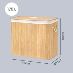 SONGMICS - Wasmand - Wasmand met Deksel - 3 Vakken - Uitneembare en Wasbare Waszak - Bamboe - Voor Wasruimte — thumbnail 2