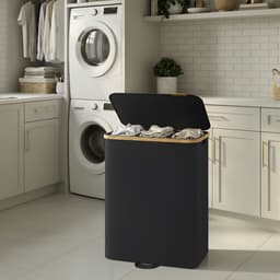 SONGMICS - Wasmand - Wasmand met Deksel - 3 Vakken - Uitneembare Waszak - 170 Liter Capaciteit — thumbnail 3