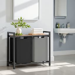 VASAGLE - Wasmand - Wasmand met 2 Vakken - Afneembare Oxford Stof Zak - Met Opbergrek en Metalen Frame — thumbnail 3