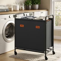 SONGMICS RLS210B01 - Wasmand met 2 Vakken - 140L - Op Wielen - Voor Badkamer Slaapkamer Wasruimte — thumbnail 3