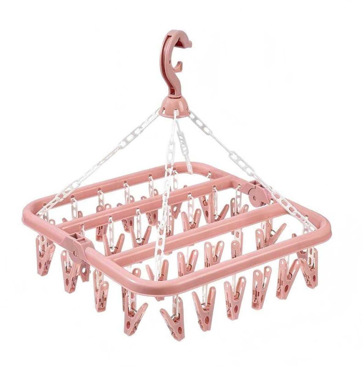 Sokkendroogrek met 32 ​​clips - Hangend kledingrek voor binnen en buiten - Opvouwbaar roterend droogrek voor sokken, ondergoed en kleine kleding - 35*32cm-Roze — afbeelding 1