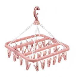 Sokkendroogrek met 32 ​​clips - Hangend kledingrek voor binnen en buiten - Opvouwbaar roterend droogrek voor sokken, ondergoed en kleine kleding - 35*32cm-Roze — thumbnail 1