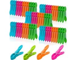 Wasknijpers-wasknijpers kunststof-Verpakking van 60 wasknijpers - Stevige plastic wasknijpers - Voor waslijnen - Wasknijpers met duurzame veren - Roestbestendig - 4 kleuren - 7,5 x 3,8 cm
