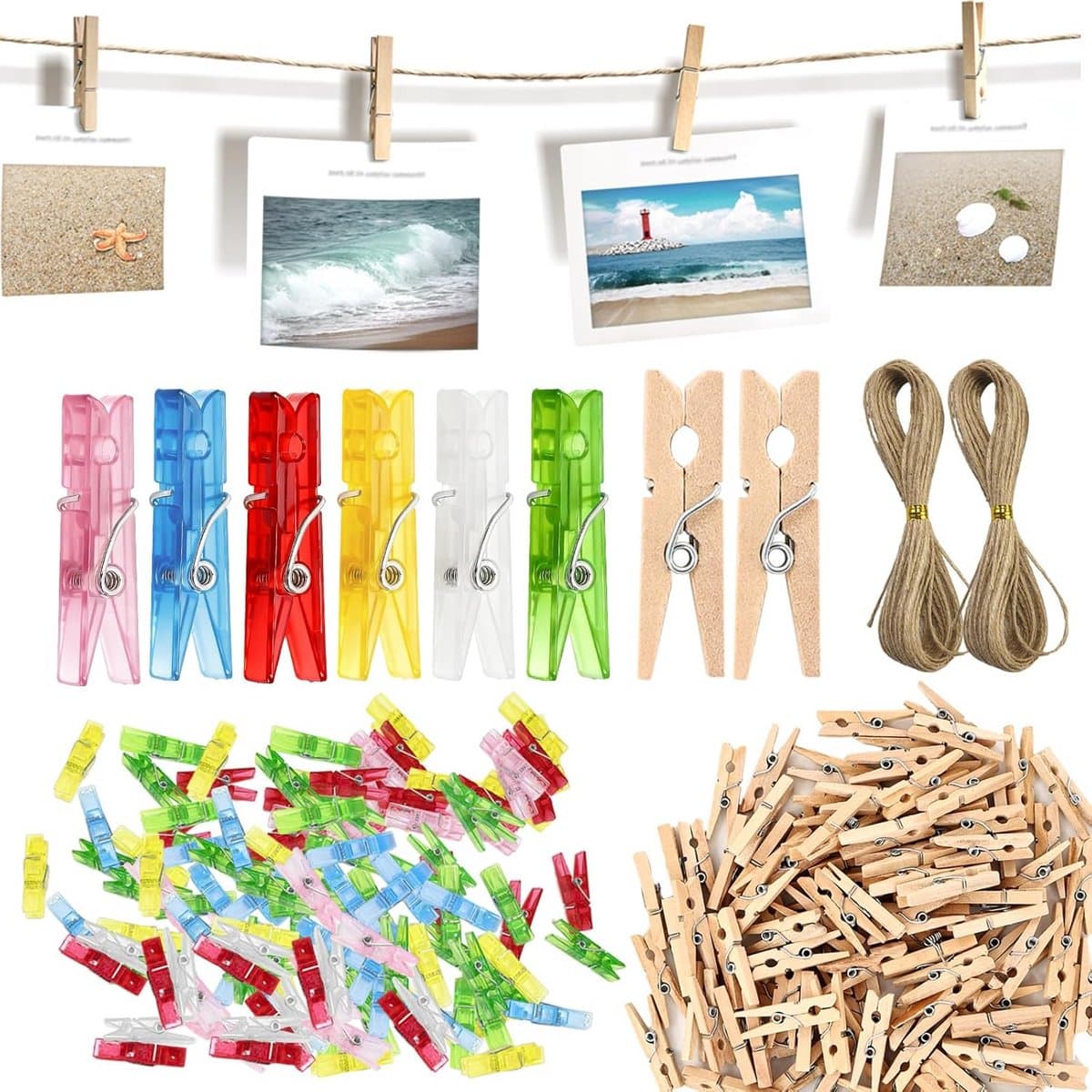 Mini Wasknijpers - Kleine Klemmen Foto's - Decoreren Knutselen - Set van 200 Stuks - 25 cm en 3 cm — afbeelding 1