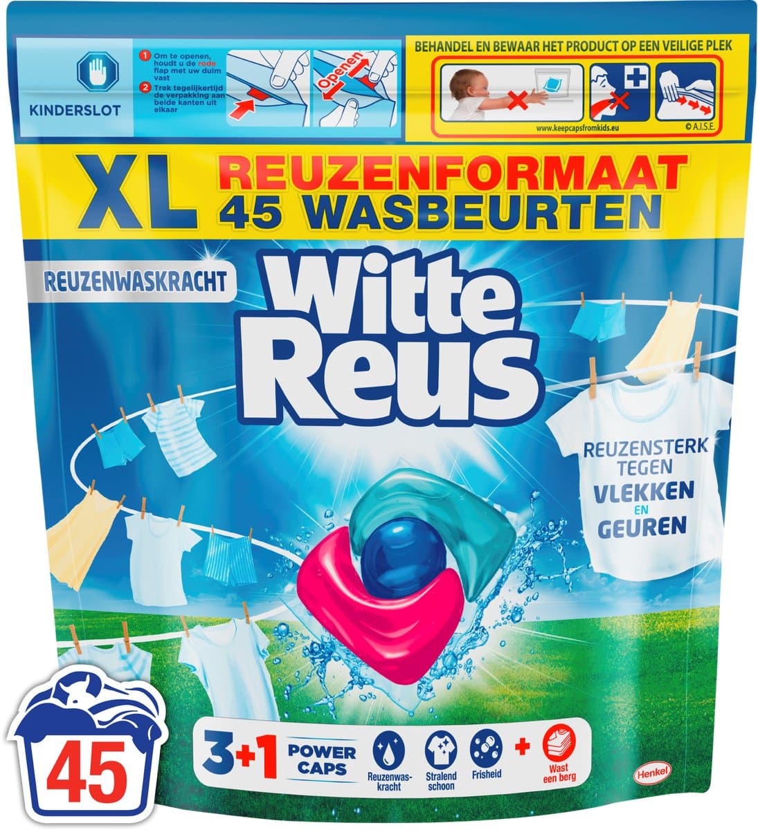 Witte Reus 3+1 Power Caps - Wascapsules Wasmiddel - Witte Was - 45 Wasbeurten — afbeelding 1