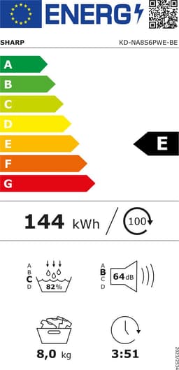 Sharp KDNA8S6PWEBE - warmtepomp droger - energie label E - 15 programma's - LED trommelverlichting - links en rechts draaiend - wit — thumbnail 2
