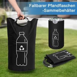 Inzamelbak voor statiegeldflessen van 115 liter, extra grote opvouwbare flesseninzamelbak voor lege glazen flessen, opvouwbare wasmand, opbergbak voor statiegeldflessen met zachte aluminium handgrepen, zwart — thumbnail 3