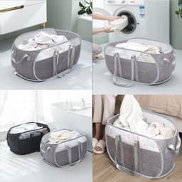 Large Foldable Laundry Baskets with Handle, Pop Up Portable Laundry Basket, Foldable Space-Saving Laundry Hamper, Removable, Dirty Clothes, Storage Basket, Grey — thumbnail 2