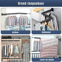 DnA® Wanddroogrek - Wanddroogrek Inklapbaar - Droogrek Muur - Wanddroogmolen - Zwart - 120cm x 30cm x 90cm — thumbnail 3