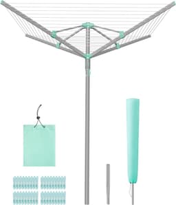 SONGMICS wasspin, wasrek, draaistang, opvouwbaar, buiten, tuin, met wasklemmen, beschermhoes, zilver, 50 m waslijn, voor 5 wasbeurten LLR307EZ01 — thumbnail 1