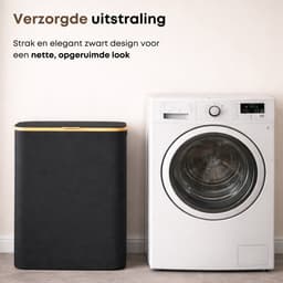 ACAZA Wasmand Met Deksel - 2 Vakken - 130 L - Bamboe - 52 x 38,5 x 70,5 cm - Zwart — thumbnail 4