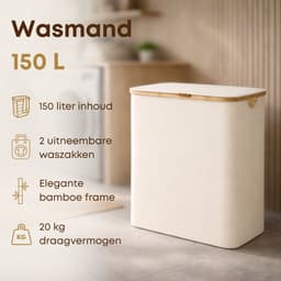 ACAZA Wasmand 3 vakken - Wasmand Met Deksel - 150 L - Bamboe - 60x 38,5 x 70,5 cm - Beige — thumbnail 2