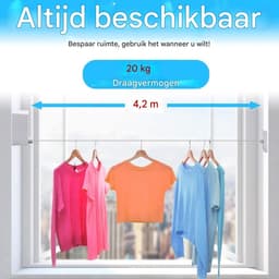 GELLDG Uitschuifbare waslijn - Robuuste waslijn geschikt voor buiten - Wandmontage - Roestvrij staal - 2 x 4,2 meter / 13,8 voet - Twee touwen (met gaten) - Wit T-vormig — thumbnail 4