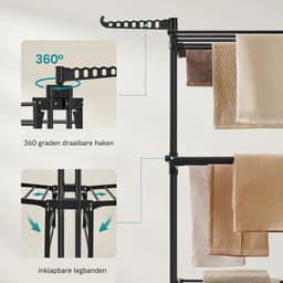 Jently wasdroger - standaarddrogers 4 niveaus - vleugelwasdroger - opvouwbare vleugels - 3,5 x 125,5 x 173 cm — thumbnail 4