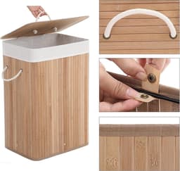 Wasmand Vuile wasmand met handgrepen deksel en uitneembare voering Opvouwbaar en ruimtebesparend Maximaal draagvermogen 20 kg Stevige en duurzame constructie 40 x 30 x 60 cm naturel — thumbnail 5