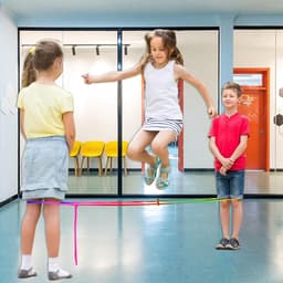 JGS Premium - Gummitwist 4 meter lang voor kinderen | Springspellen met handleiding | Binnen en buiten tuinspel | Regenboogband | Cadeau — thumbnail 5
