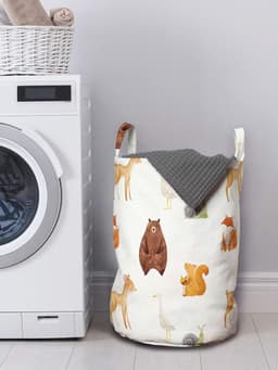 Handige Wasmand met Schattige Dierenprint en Trekkoordsluiting voor Gemakkelijk Vervoer — thumbnail 3
