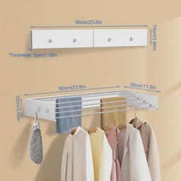 ZRSS® Droogrek Muur - Wasrek Muurbevestiging - Wanddroogrek - Uitklapbaar - 4 Haken — thumbnail 1
