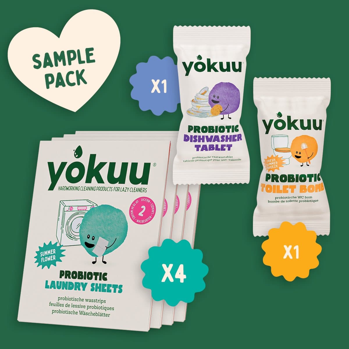 YOKUU - Wasstrips Proefpakket + 1 X Toiletbomb en 1 X Vaatwas tablet - 8 Probiotische Wasdoekjes — afbeelding 1