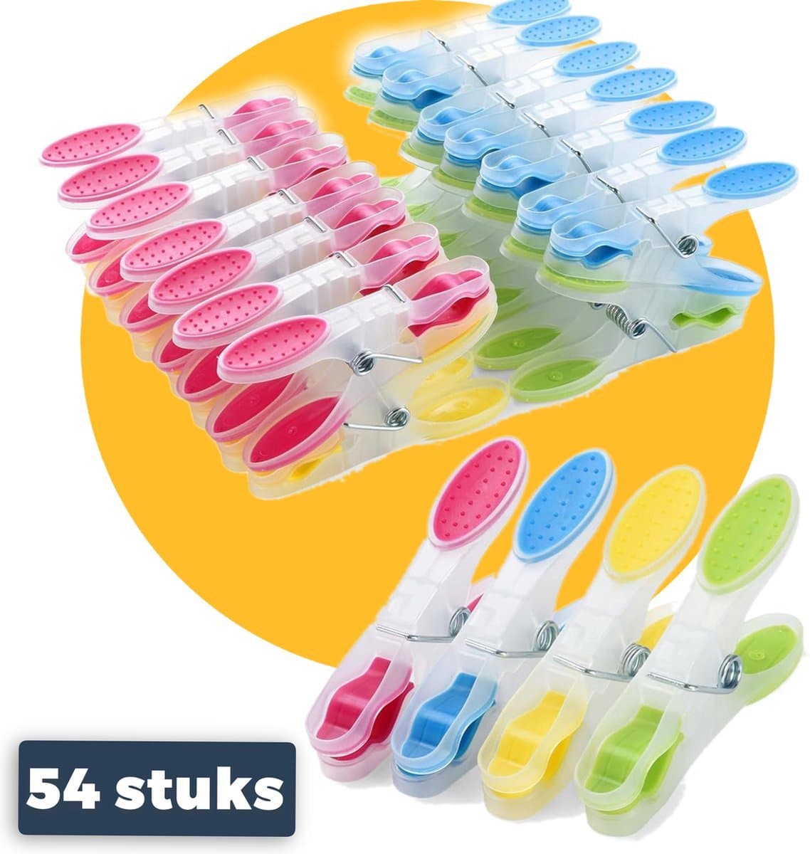 Pasper Wasknijpers - 54 stuks - kunststof wasknijper kleurijk - soft grip — afbeelding 1