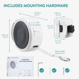 Extendable Clothesline with Wall Mount - Space-saving Drying Line - Easy to Install - For Indoor and Outdoor Use - 4m - White — thumbnail 3