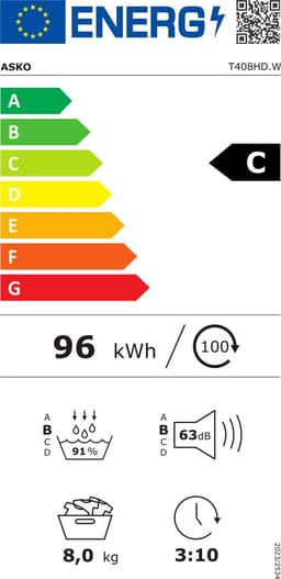 Asko Logic T408HD.W wasdroger Vrijstaand Voorbelading 8 kg Wit — thumbnail 2